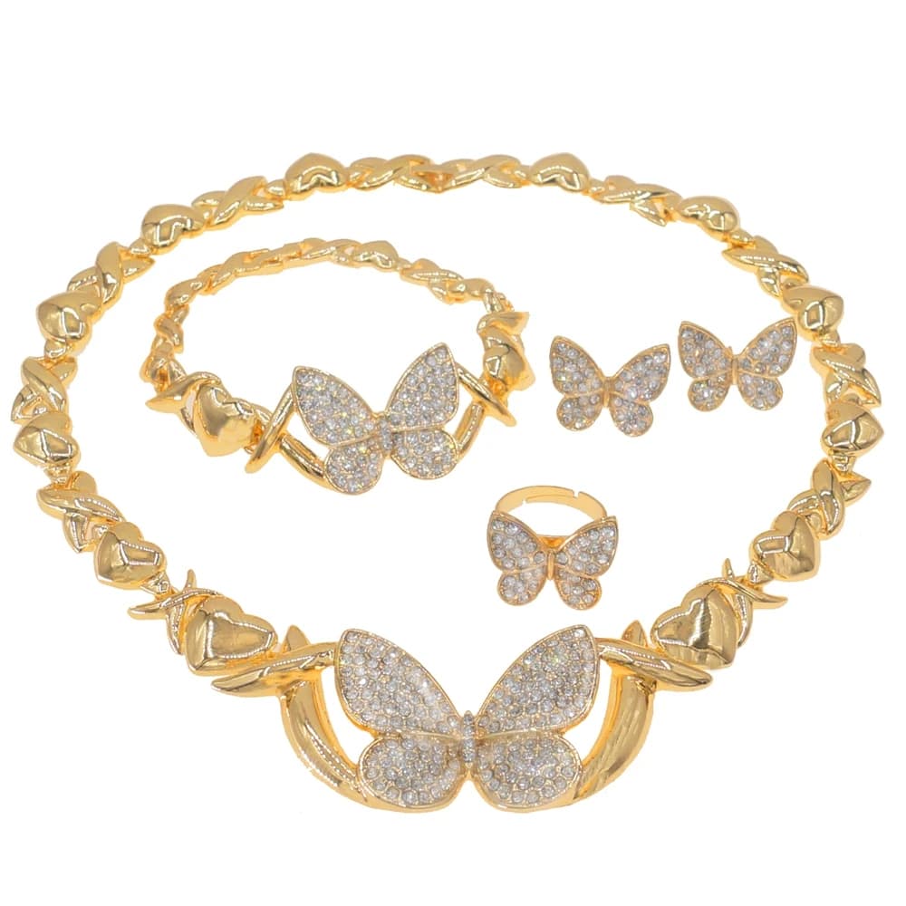 Set di gioielli per collana da donna delicato ciondolo a farfalla braccialetto placcato in oro di moda anello per orecchini a forma di cuore spedizione gratuita