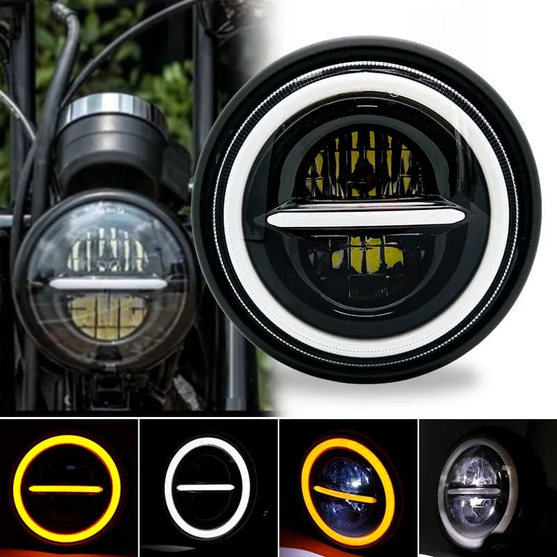 Luce a testa tonda universale da 7.5 "per faro moto Cafe Racer Bobber Honda da 7.5 pollici a LED