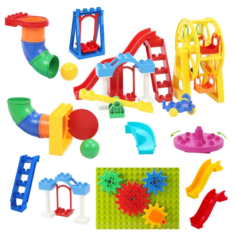 Grandi blocchi di costruzione Parco giochi Parti di condutture Scala scorrevole Altalena Set di mattoni compatibili Bambino assemblare Giocattoli educativi Montessori