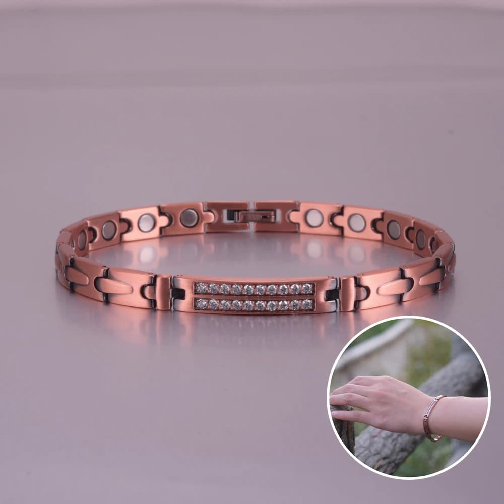 Bracciale magnetico in rame puro per donna Braccialetti identificativi con zirconi cubici a freccia Terapia magnetica Gioielli in rame Donna Artrite Salute