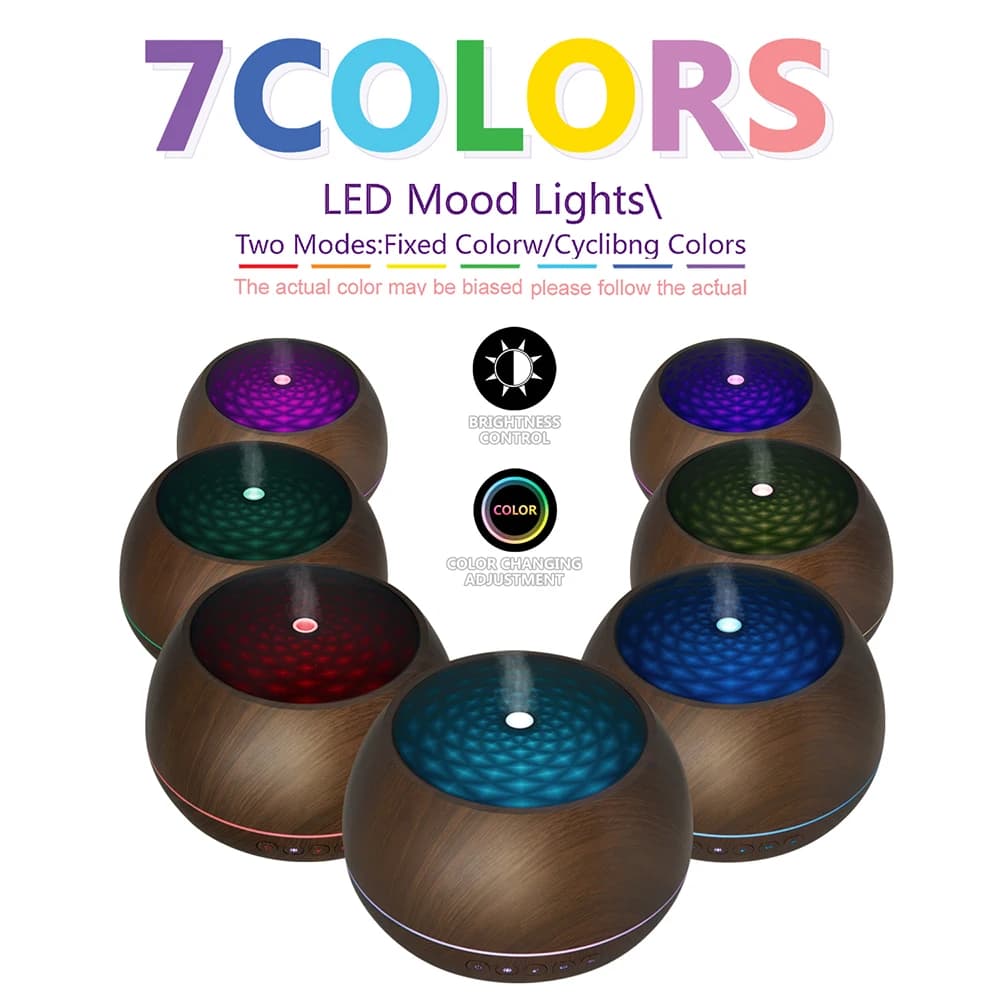 1000ml Wood Grain Essential Oil Diffuser Ultrasonic Air Humidifier Diffusor Aromatherapy Humidifier Mist Maker 7color LED Light