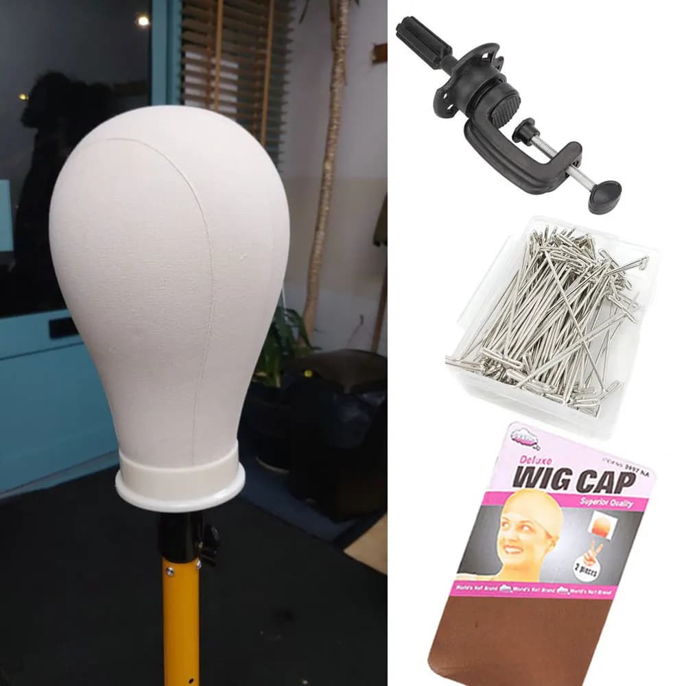 Support for wig with wig head in canvas 21-24 inch mannequin head for hair styling display with wig support with wig support for wig