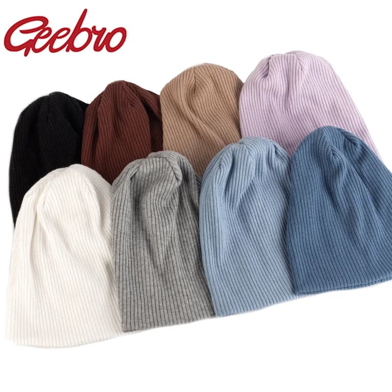 Geebro berretti Slouchy a costine elasticizzati moda donna cappello uomo inverno autunno Baggy primavera a strisce Skullies lavorati a maglia cappellini caldi Gorros