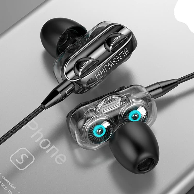 Stereo cabled Dual Drive headphones Stereo Stereo heavy bass In-Ear universal sports gaming headphones with telephone microphone