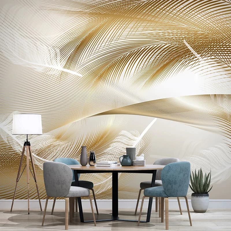 Arte moderna Carta da parati 3D Piuma dorata Linee astratte Foto Murale Soggiorno TV Divano Camera da letto Decorazioni per la casa Papel De Parede 3D