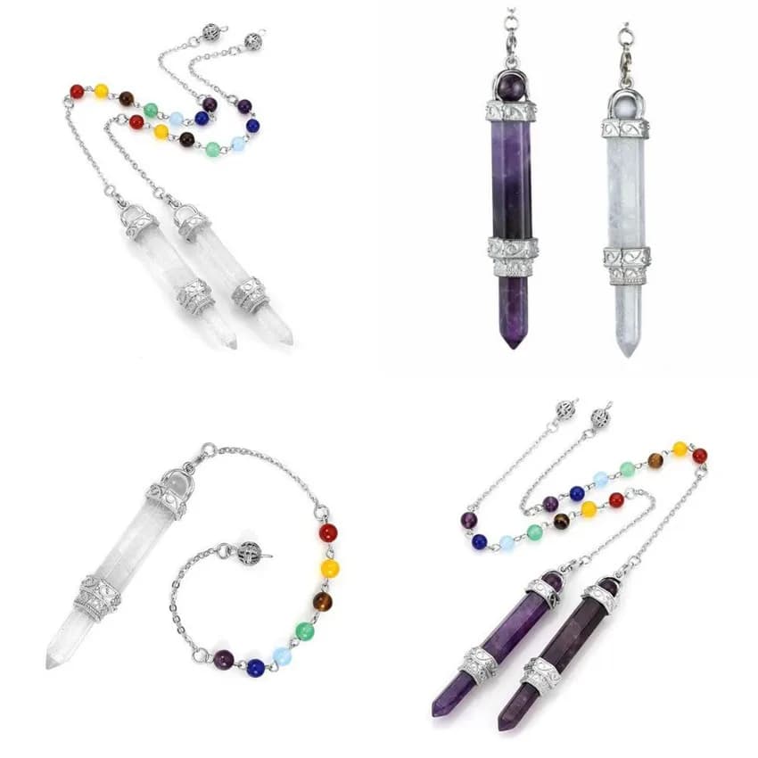 Charms Natural 7 Chakra Healing Crystal Quartz Hexagon Pendulum Pendant Divination Metaphysical Spiritual Balancing Jewelry