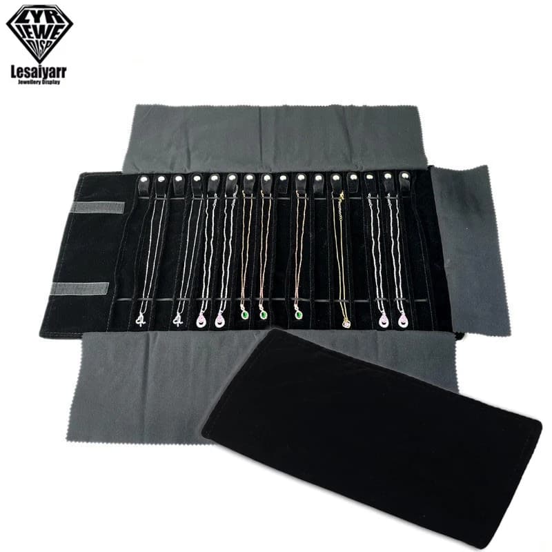 Foldable roll jewelry box for travel jewelry organizer for necklaces with travel pendant Jewelry holders Velvet box