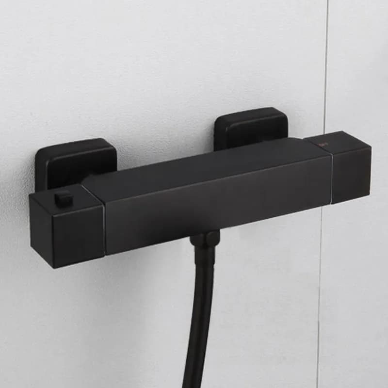 Black Chrome Thermostatic Shower Set Bathroom Accessories Brass Wall Mount Mixer Valve with Hand Shower Head