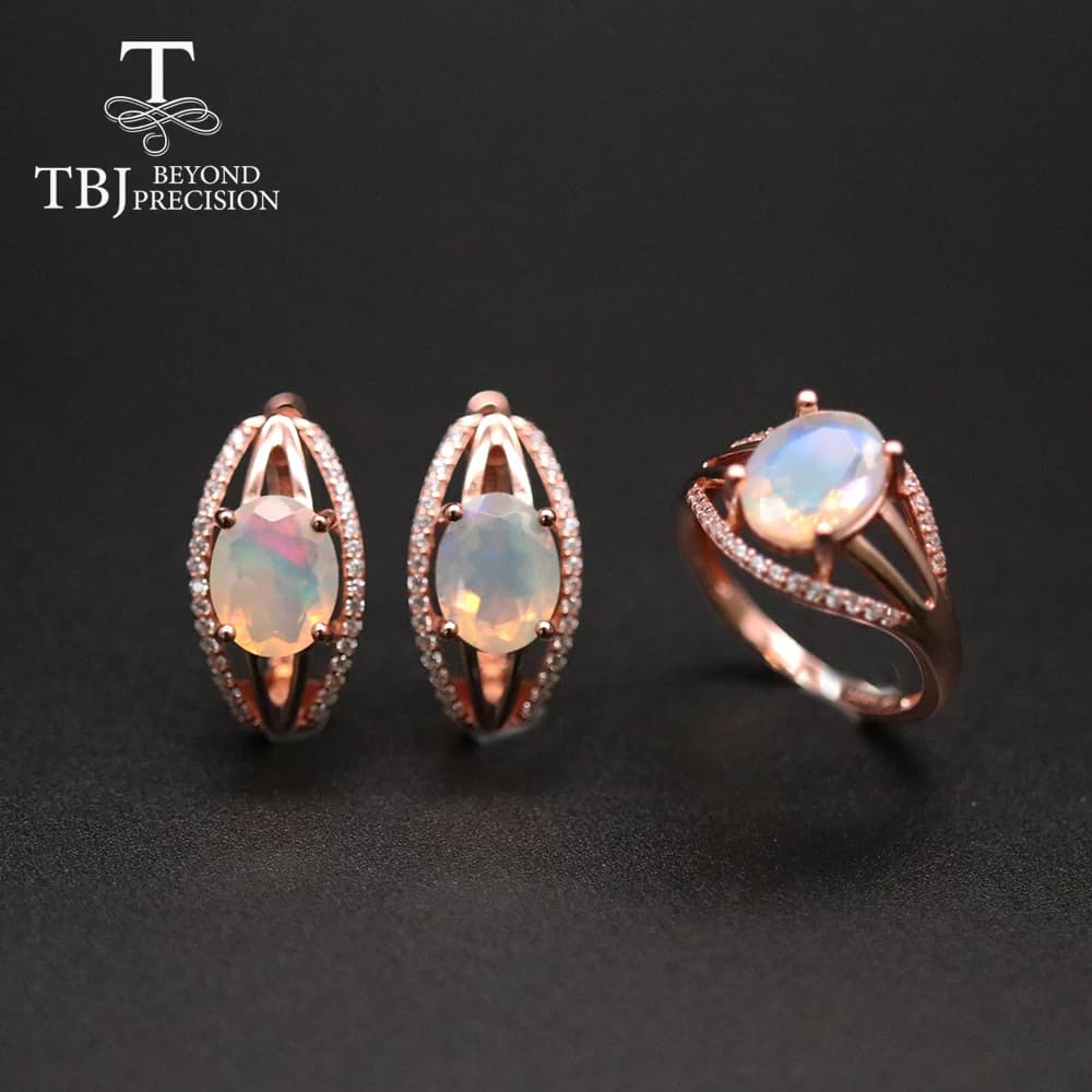 2026 natural oval jewelry set, 8*10mm 7.5ct oval cut, with 925 sterling silver clasp, earrings and ring, refined jewelry for woman, mom, wife, gift idea