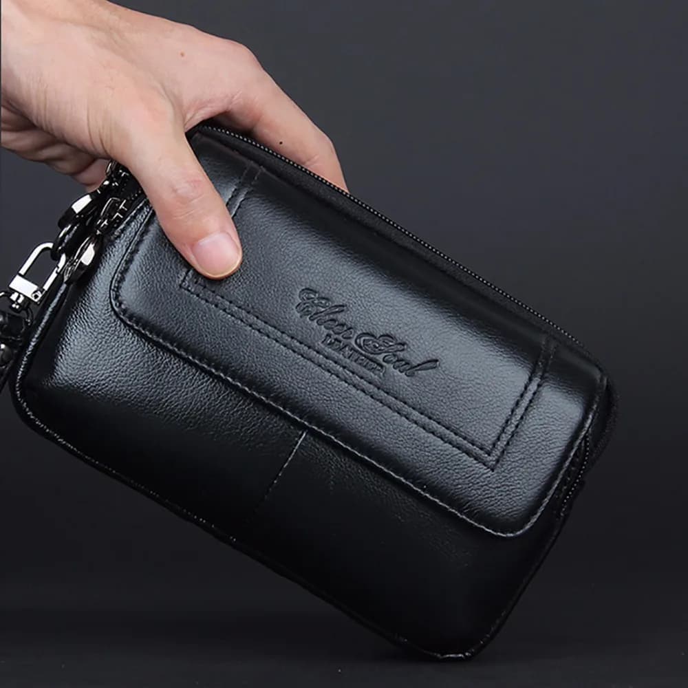 Portafoglio da uomo con pochette da polso, pratico borsa in vera pelle, moda casual, vera pelle bovina, custodia per cellulare/mobile, borsa da cintura per soldi