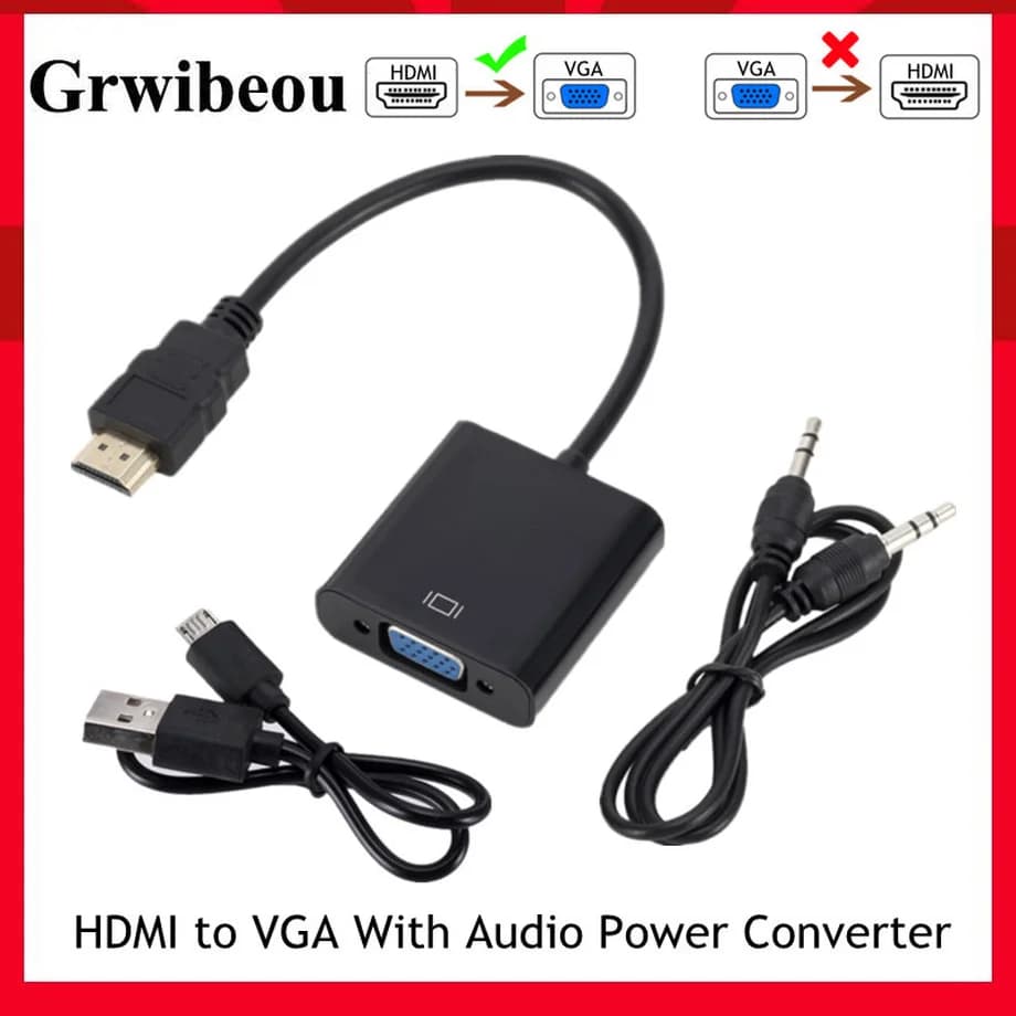 HDMI to VGA HD 1080P Converter with audio power, male to female adapter for tablet, laptop, PC, TV