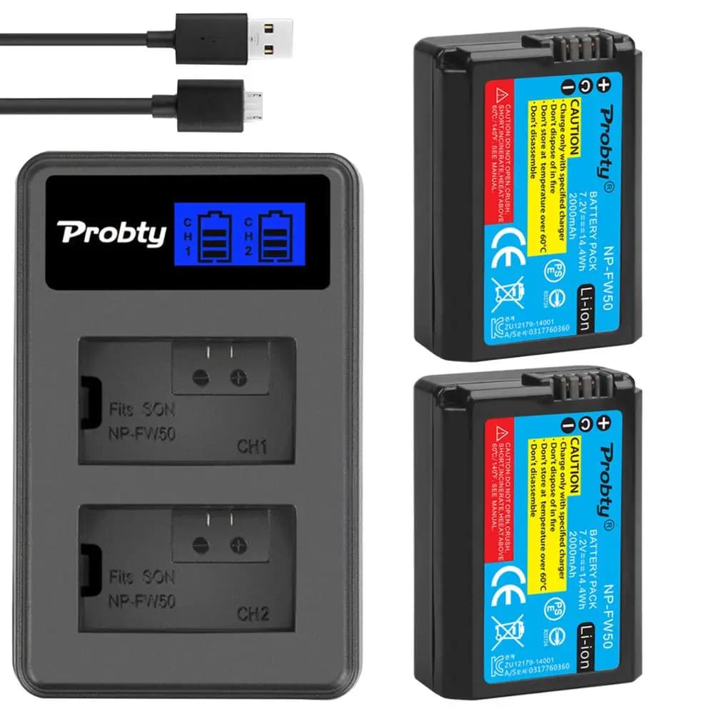2Pcs 2000mah NP-FW50 NP FW50 Lithium-Ion Battery + LCD Charger For Sony NEX-7 NEX-5N NEX-F3 NEX-3D NEX-3DW 3K 5C 5DB Alpha 7R II