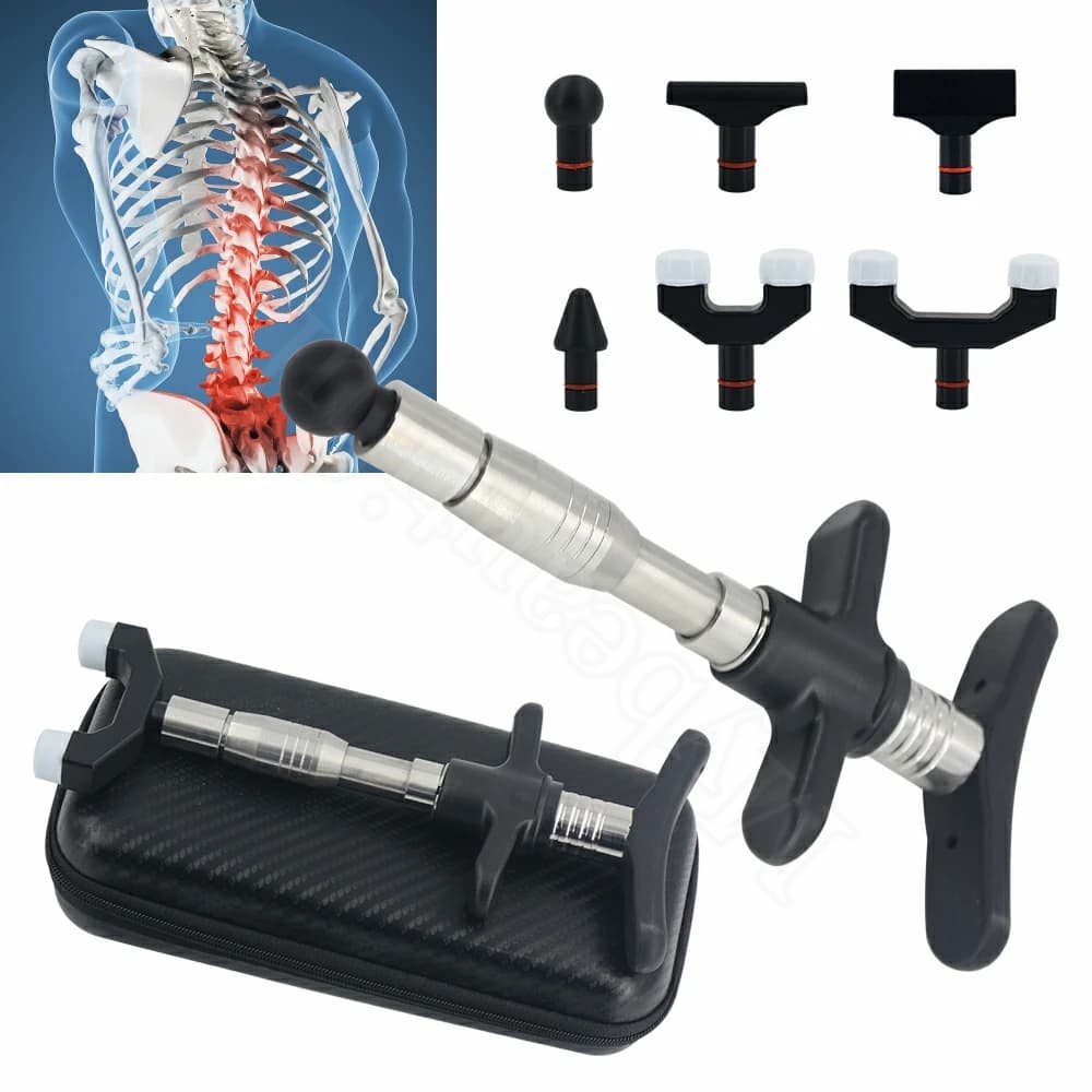 Chiropractic hand massage tool with 6 heads for therapy, lumbar pain relief, portable body massager