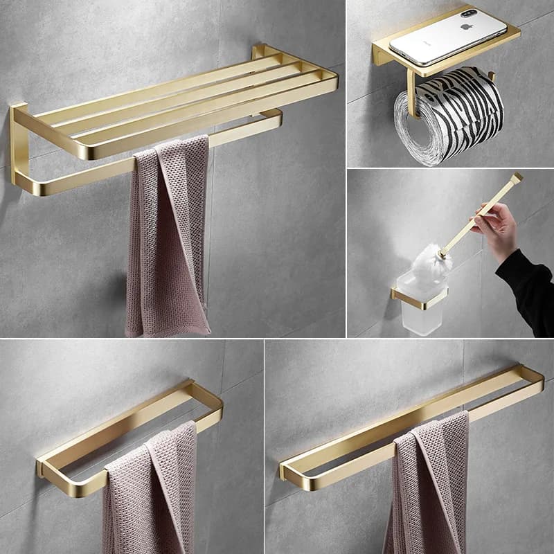 Set di accessori da bagno in ottone, mensola da bagno, porta carta, porta WC, porta asciugamani, set di accessori per il bagno con mensola in vetro