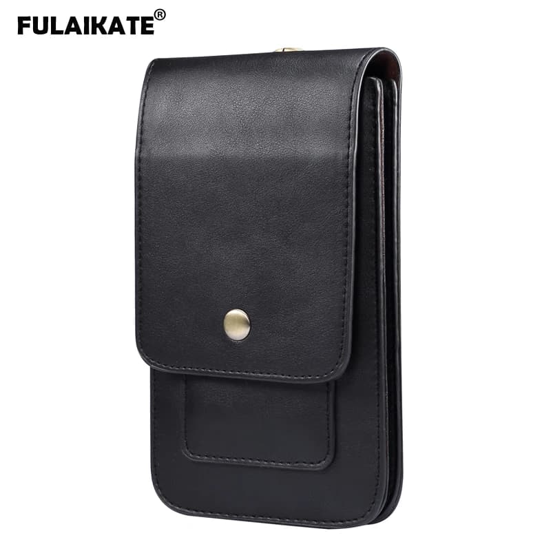 Fondina per cellulare da uomo FULAIKATE in pelle di agnello-universale adatta per telefoni da 4.7 ", 5.5", 6.9 ", Design a doppia griglia, ideale per esterni
