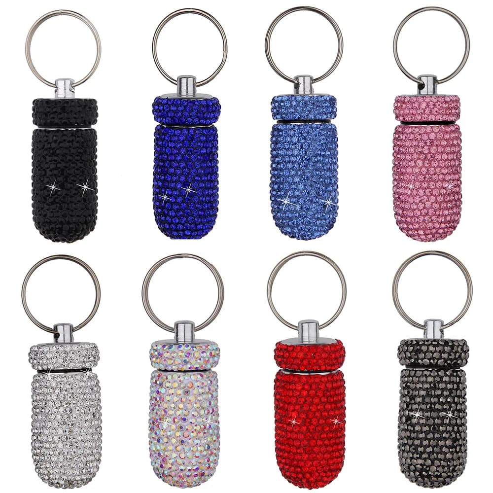 Scatola di immagazzinaggio dell'automobile bottiglia Bling organizzatore scatola della pillola Automobile per interni auto/portachiavi appeso Mini scatola di immagazzinaggio con diamante