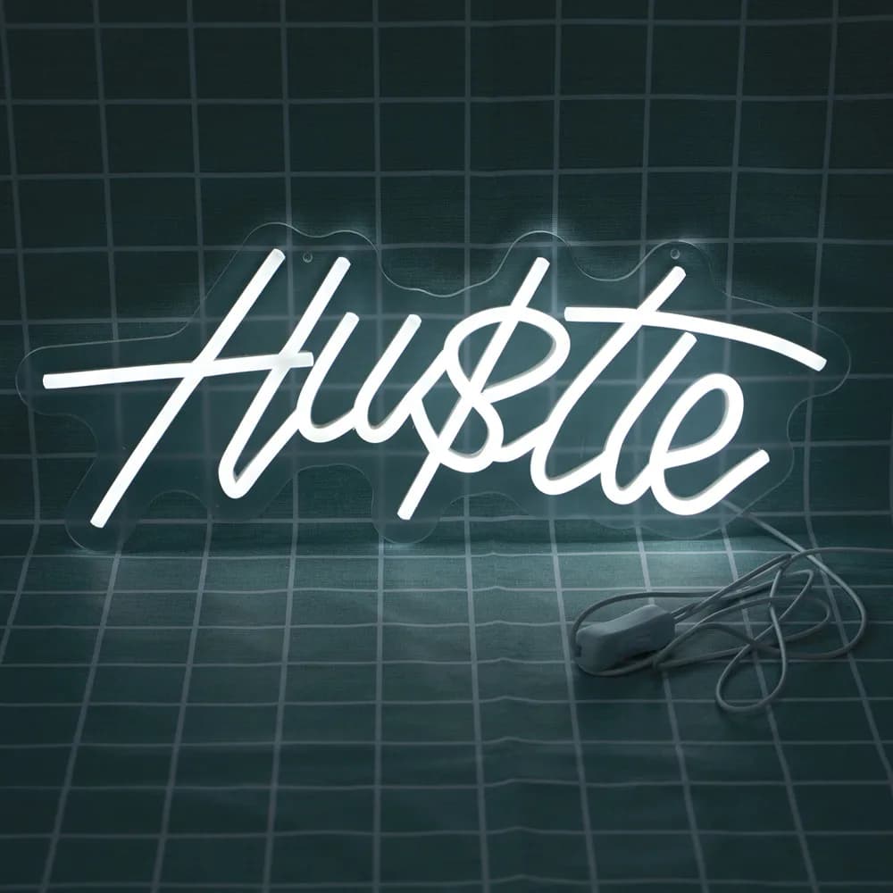 Hustle Lampada da insegna al neon a LED Decorazione artistica in silicone flessibile Luce notturna USB per decorazione da appendere alla parete della camera da letto