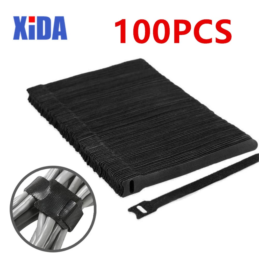 100/200/300 Pz 12x150mm Fascette Riutilizzabili Gancio E Anello di Fissaggio Nastro Biadesivo Nylon Velcros Fascette Velcros Cinghia Filo FAI DA TE