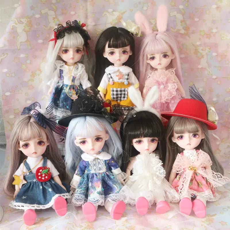 1/8 Scale 16CM BJD Cute Princess Doll With Wig & Clothes Full Set OB11 Joint Body Mini Figure Doll Model Toy Girls Birthday Gift