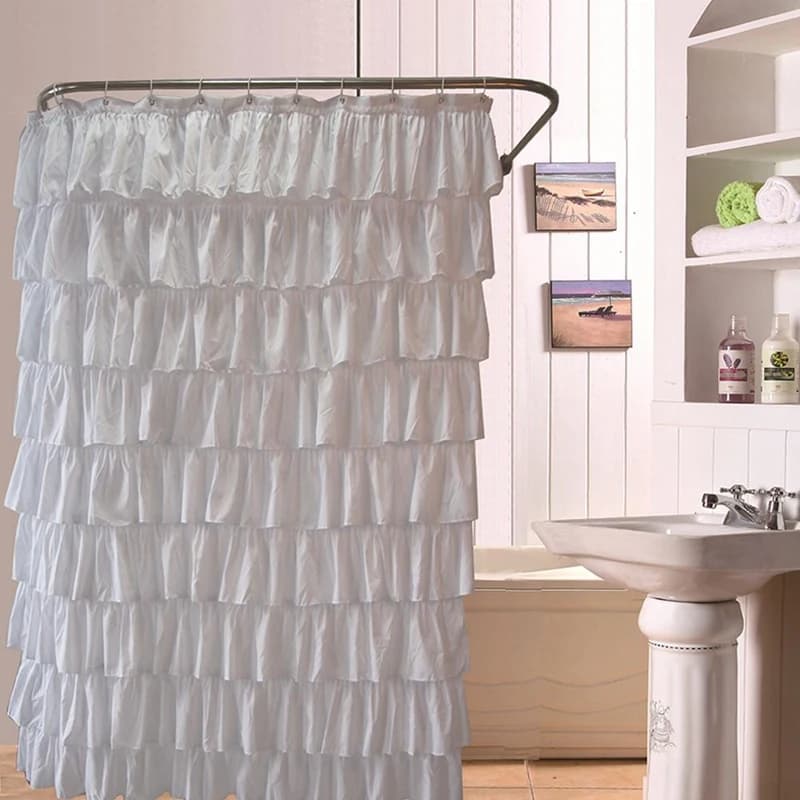 180X180 cm Tinta unita Impermeabile Bordo ondulato Tenda da doccia Ruffled Tende da bagno Decorazione Decorazione da bagno solida