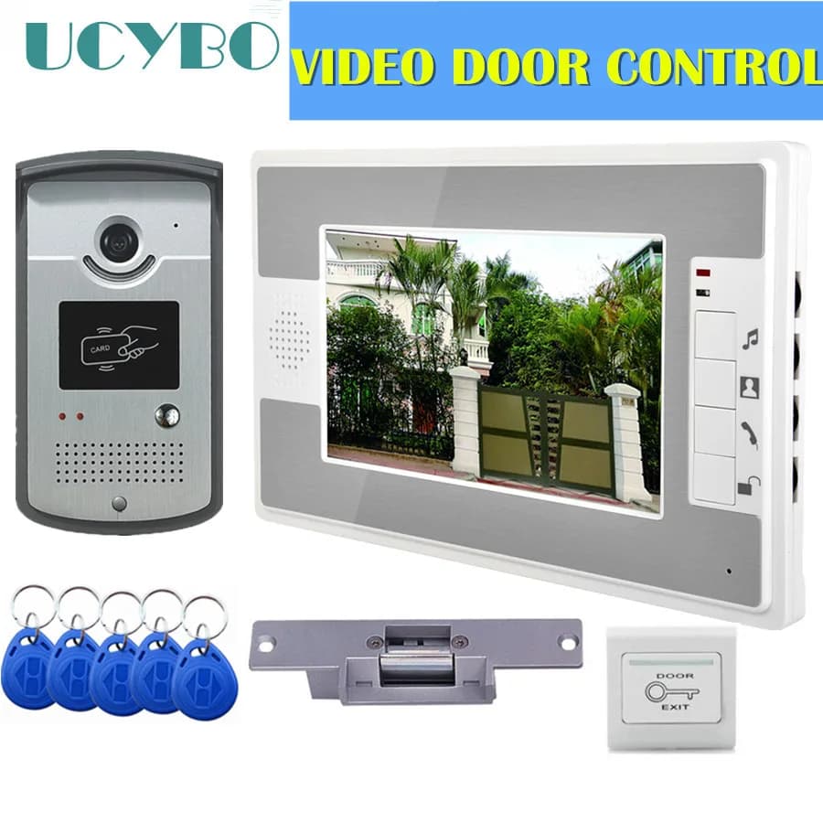 Videocitofono sistema di controllo accessi telecamera per porta impermeabile 1000TVL RFID serratura elettrica 7 "sistema di ingresso videocitofono