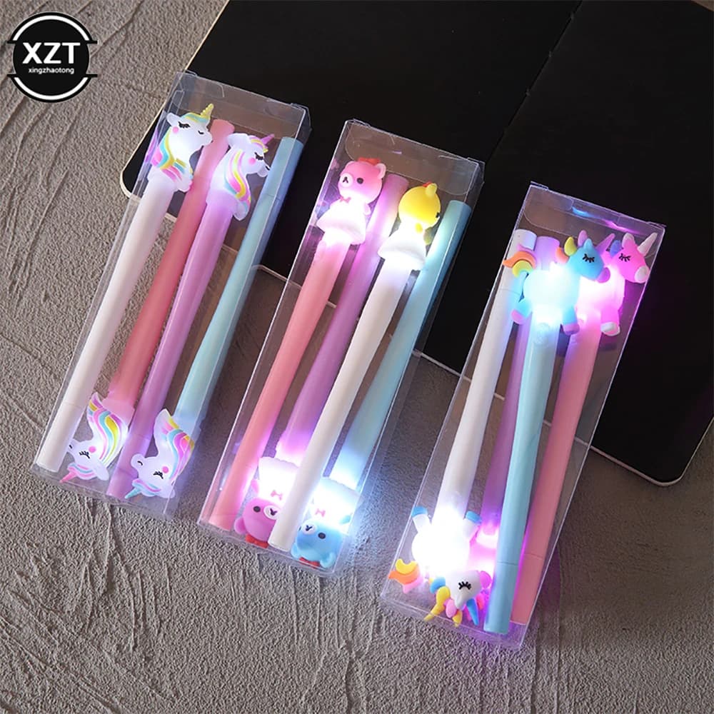 4 pezzi/scatola penna gel simpatici penne unicorno con lampada luce penna a inchiostro gel kawaii regali per bambini forniture per ufficio di cancelleria scolastica per bambini