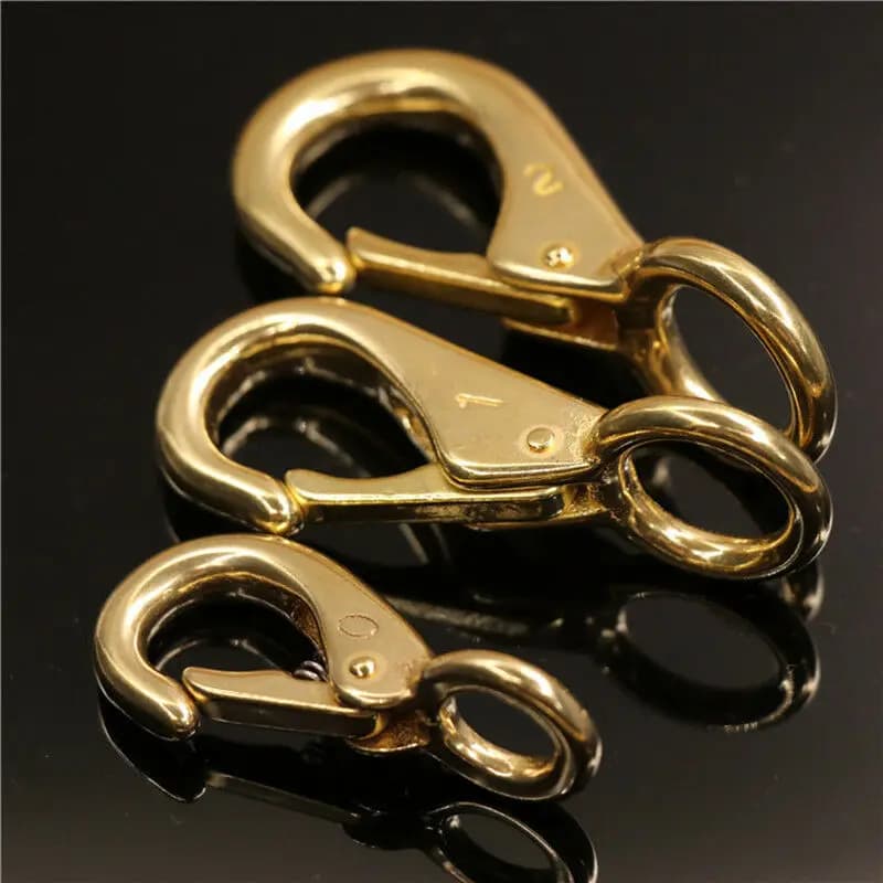 1 x moschettone in ottone massiccio con chiusura a scatto fissa per borsa artigianale in pelle, cintura per cavalli, clip per guinzagli in corda per animali domestici marini