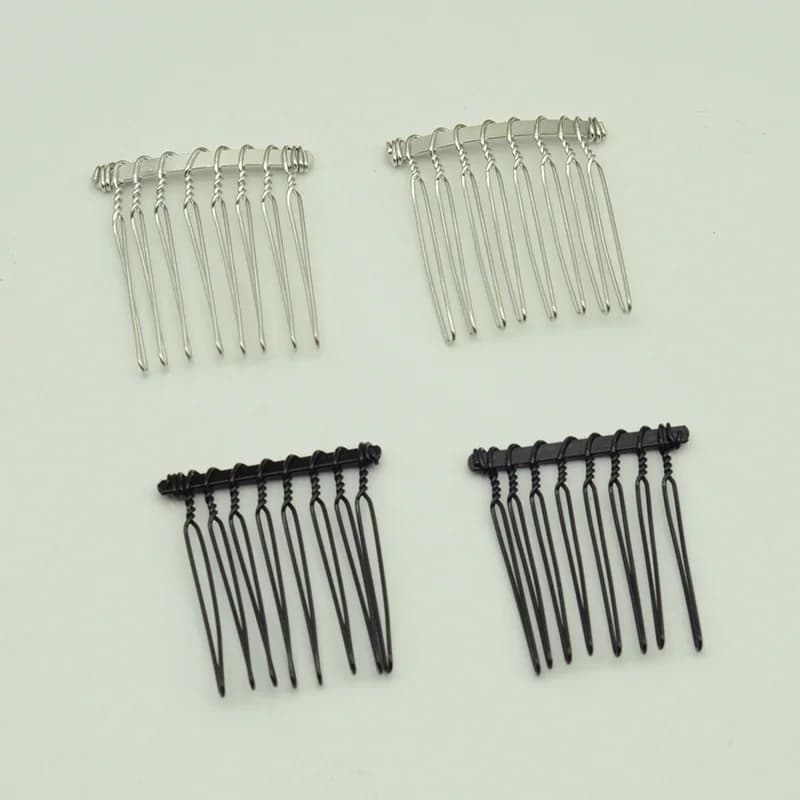 20PCS 8teeth Black Silver Plain Metal Twisted Wire Hair Combs Clips Side Comb for Handmade Bridal Hair Jewelry Wholesale