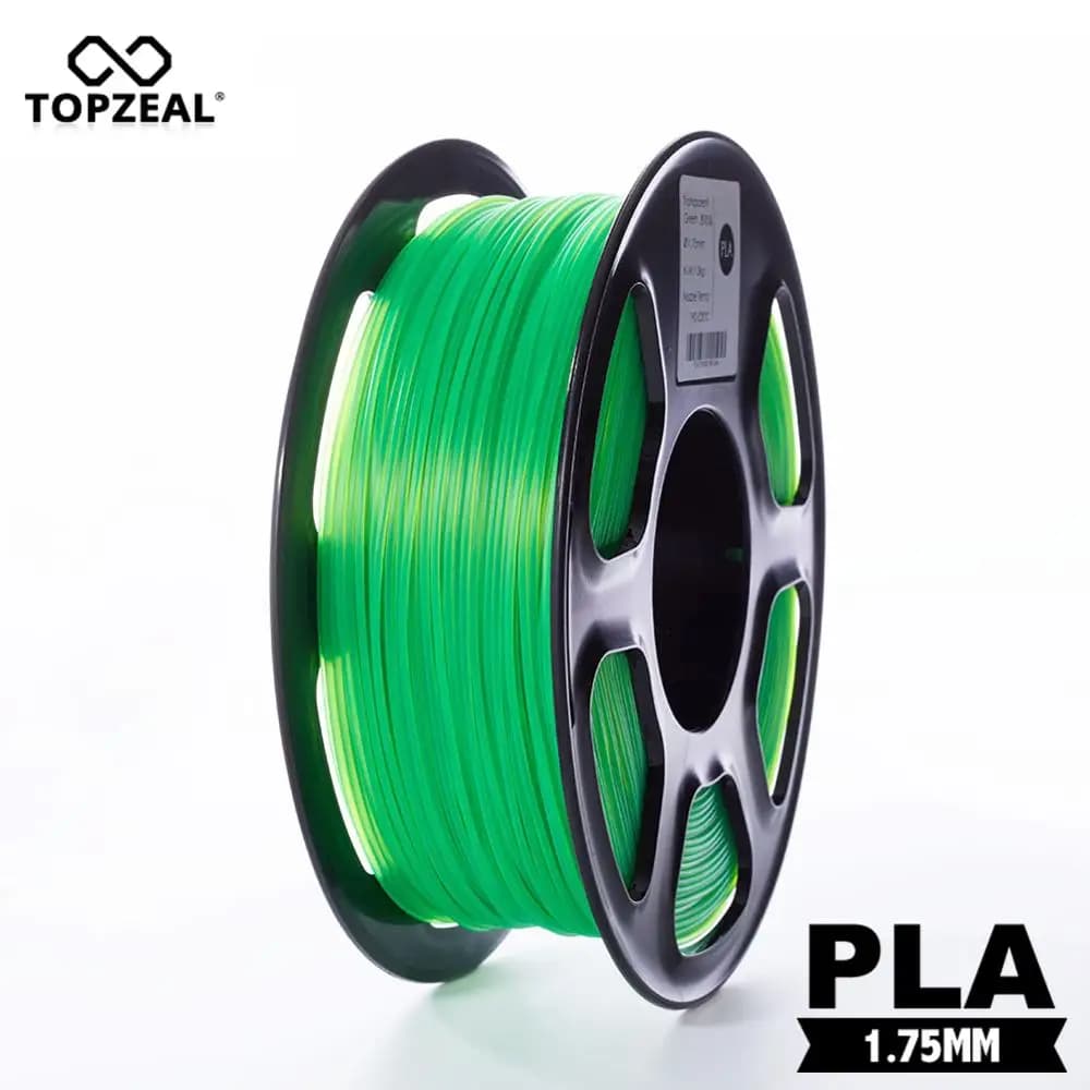TOPZEAL Plastic 3D Clasp Filament PLA Filament 1.75mm 1KG Dimensional Precision +/-0.02mm Transparent Green for 3D Printer