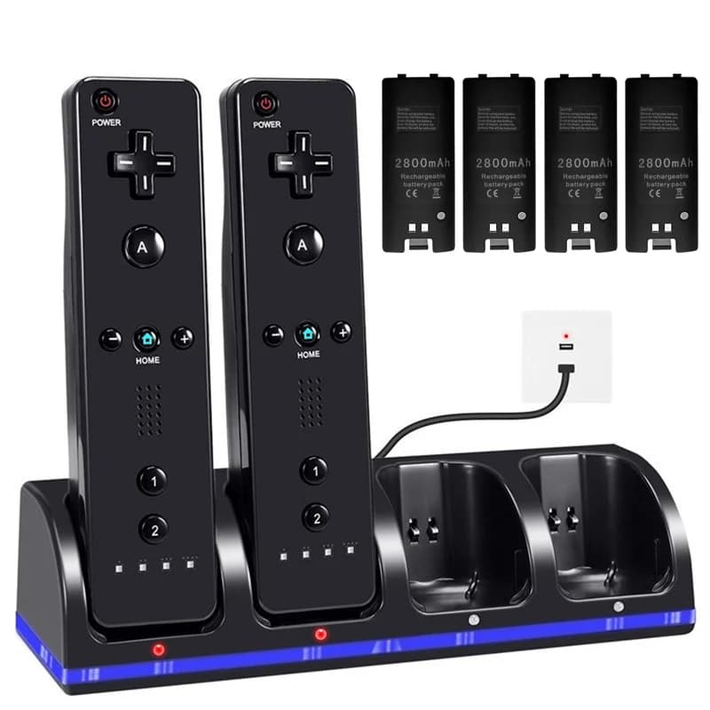 Per Nintendo Wii telecomando Dock Station di ricarica 4 batterie ricaricabili da 2800mAh per caricabatterie Wii Gamepad