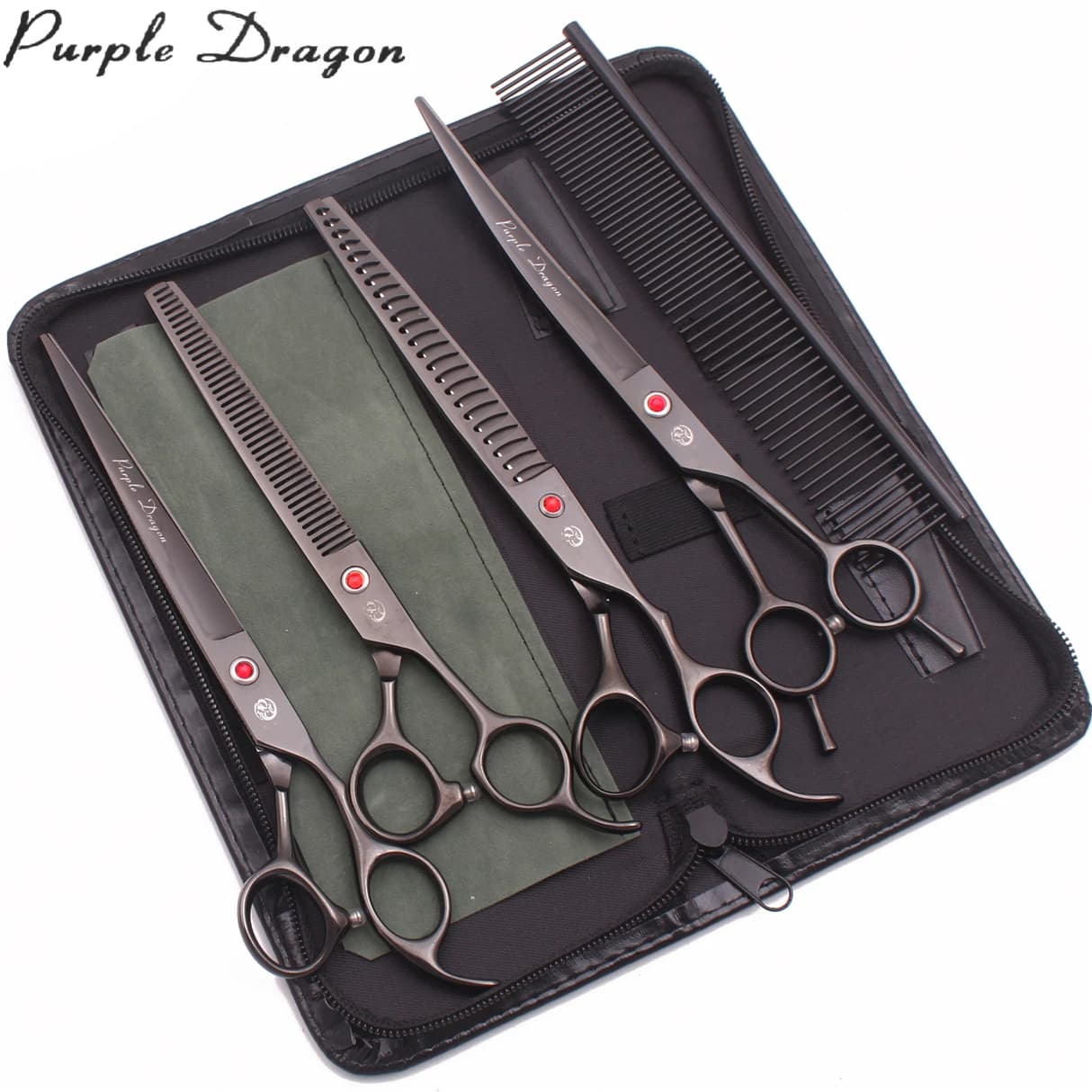 forbici dei capelli 8 pollici viola drago giappone 440C forbici per toelettatura animali cesoie per cani cesoie per assottigliamento per cani curve aggiungi custodia Z3005