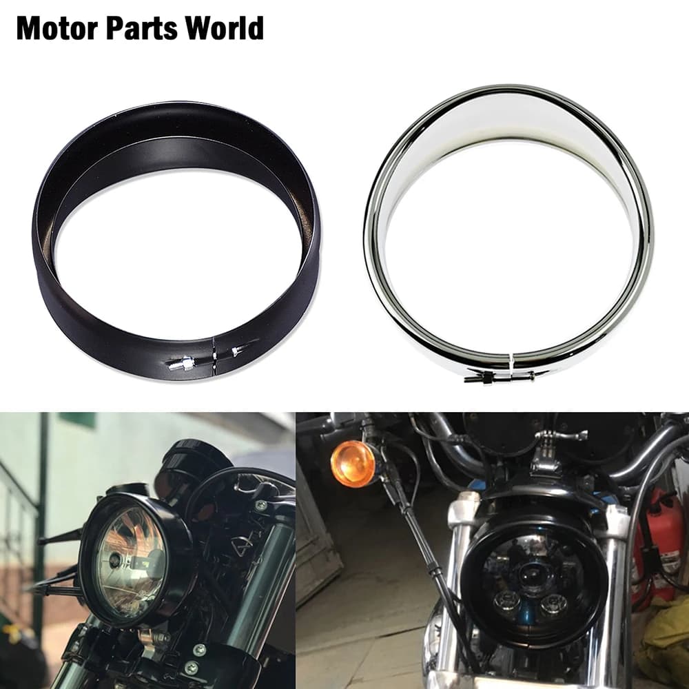 Motorcycle 5.75" Visor Headlight Lamp Bezel Trim Ring Cover For Harley Sportster XL883 883N XL1200 Dyna Softail FXLR FXST FXSTB