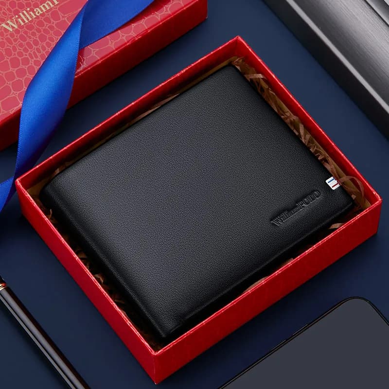 WILLIAMPOLO Portafoglio porta carte in vera pelle Portafogli RFID maschili di lusso Casseforti per contanti Portafoglio corto Mont Blanc sottile PL 201500