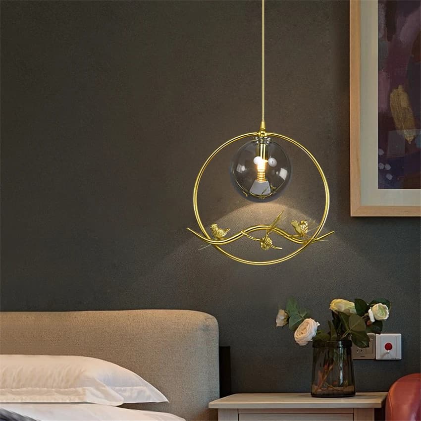 Lampade a sospensione con uccello ad anello in bronzo nordico camera da letto comodino soggiorno lampade da cucina illuminazione a sospensione moderna di lusso per bar corridoio