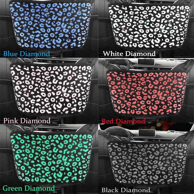 Borsa portaoggetti universale per schienale seggiolino auto Organizzatore multitasche per sedile posteriore Accessori interni automobilistici con diamanti in cristallo per le donne