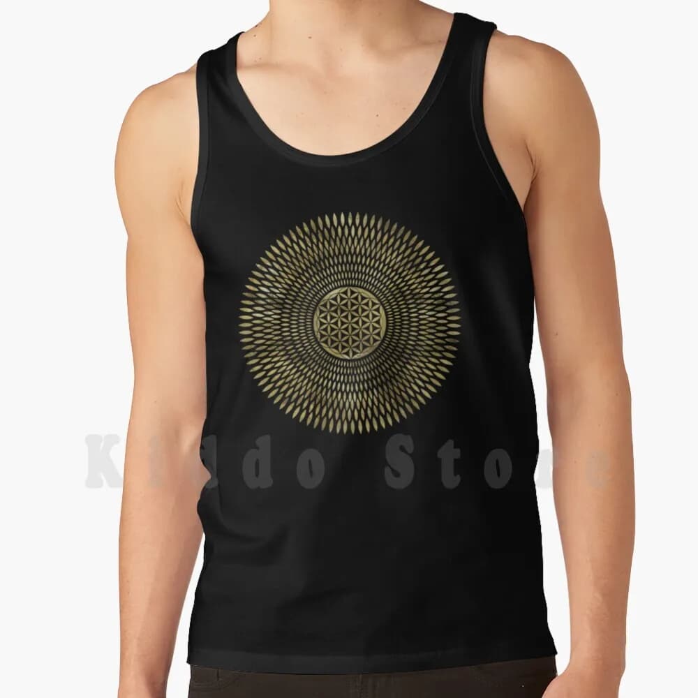 Canotte Golden Flower Of Life senza maniche, con motivo Fiore della Vita, Blume des Lebens, Fleur de Vie, Geometria Sacra