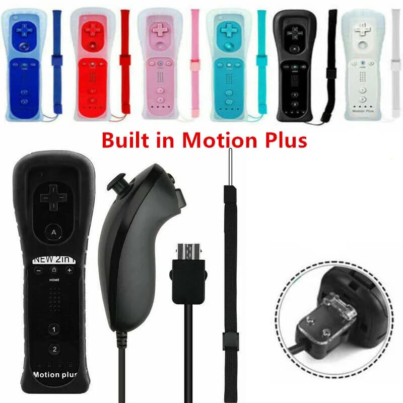 Telecomando Wireless Gamepad integrato in Motion Plus + Nunchuck 2 in 1 per custodia in Silicone per Joystick Controller nintendo Wii