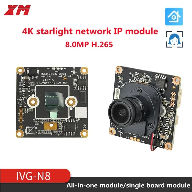 XM Genuine Starlight 4K 8.0MP IPC Module, 1/2.7" CMOS Sensor CCTV DIY IP Camera, H.265+ Video & Audio Input