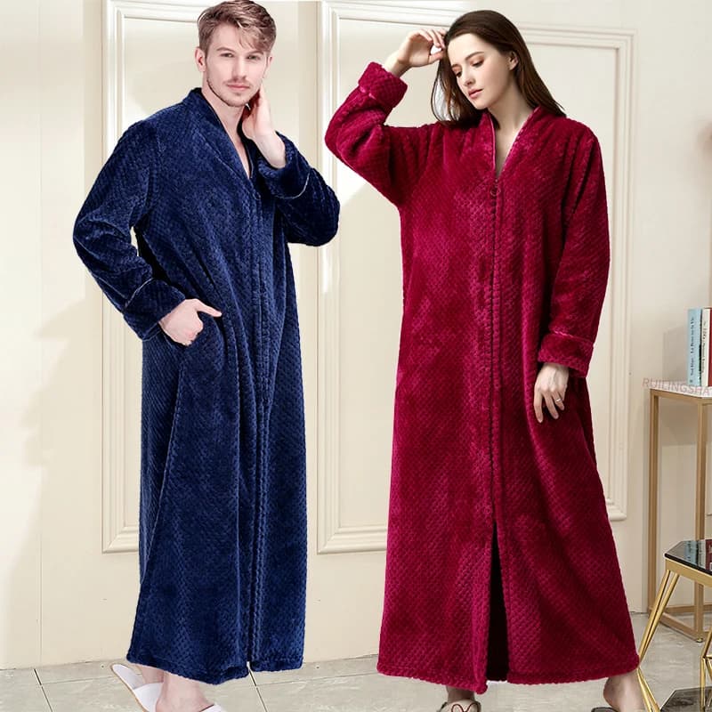 Accappatoio invernale da donna Extra lungo e spesso caldo Plus Size cerniera flanella di lusso Peignoir accappatoio da uomo in gravidanza accappatoi in pile corallo