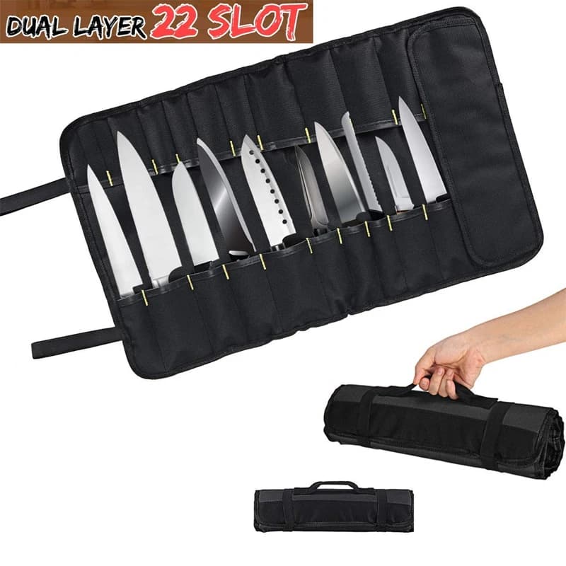 LMETJMA Premium 22 Slot Chef Knife Bag Oxford Fabric Knife Bag Durable Portable Knive Bag Cutlery Bag Transport Case KC0318