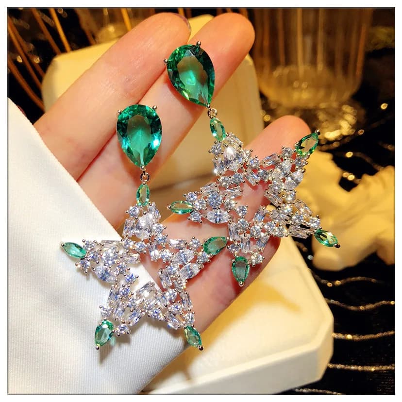 Orecchini pendenti per donna S925 Goccia d'acqua verde ZIrconia cubica Iperbole Stella Grande orecchino Temperamento vintage Gioielleria raffinata