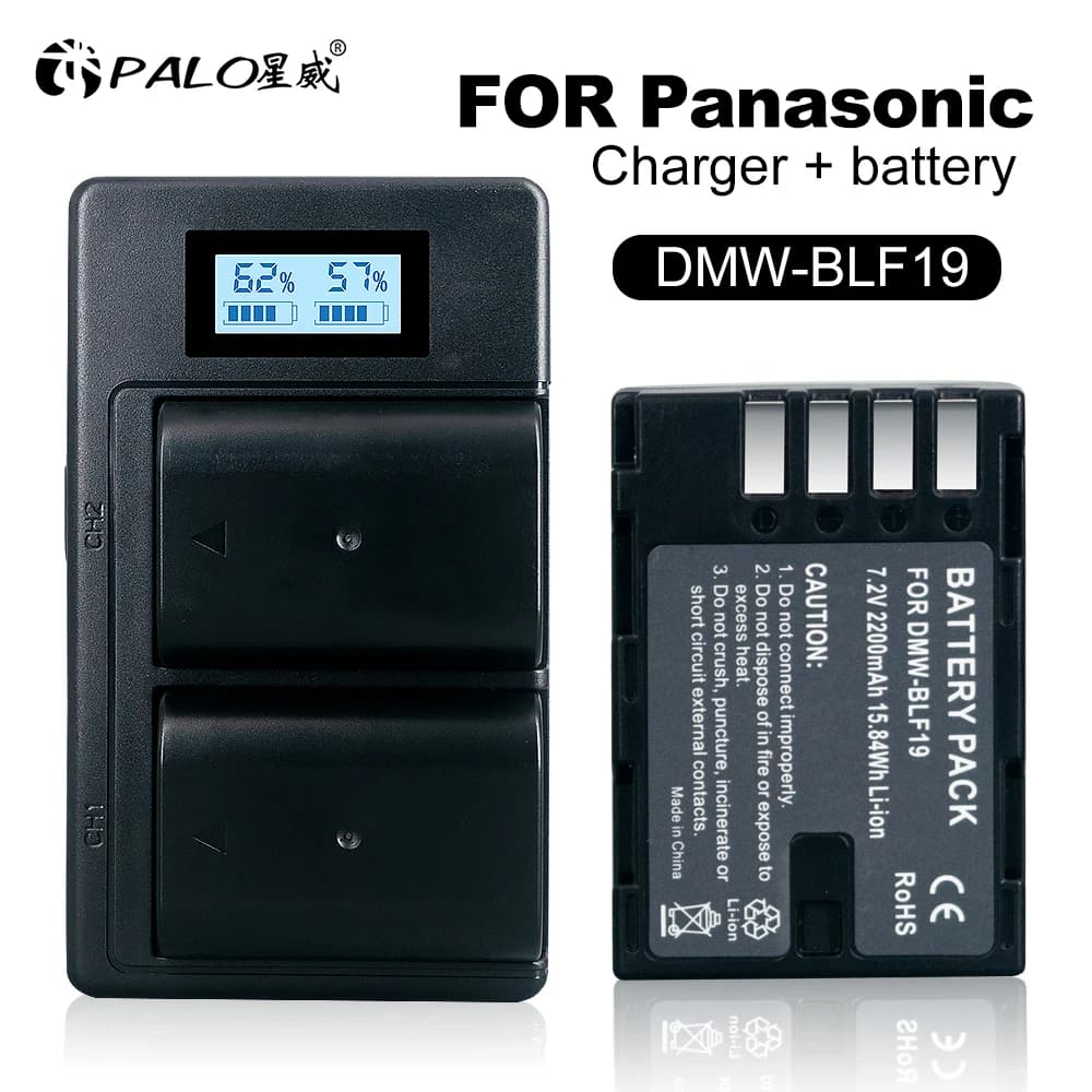 PALO 2200mAh DMW-BLF19E DMW-BLF19 Batteria per fotocamera DMW BLF19 BLF19 BLF19E + LCD Caricatore doppio USB per Panasonic Lumix GH3 GH4 GH5 G9