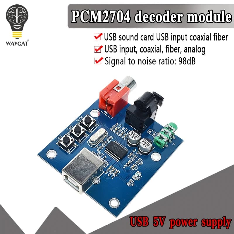 WAVGAT PCM2704 USB DAC Coaxial analogue output in fiber optic USB power for Raspberry Pi Raspbian RaspBMC Windows 7 is not required drive