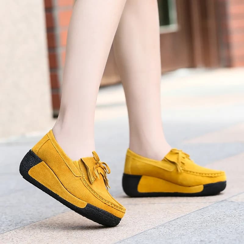 Mocassini con plateau in vera pelle da donna Mocassini da donna Creepers Lace Up Mocassini da guida Scarpe casual femminili Sapato Feminino 659