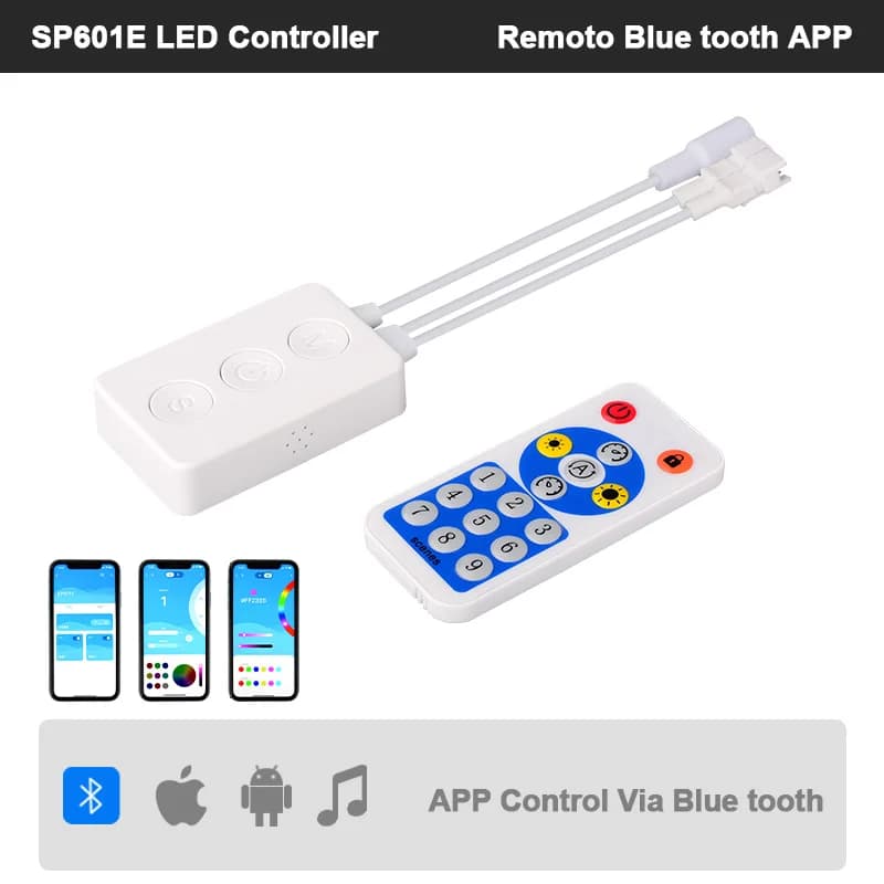 Pixel SP105E SP601E LED Strip Controller, RGBIC Controller SPI with BT Music RF Remote Control for LED Lights WS2811 WS2812B SK6812 DC5V-24V