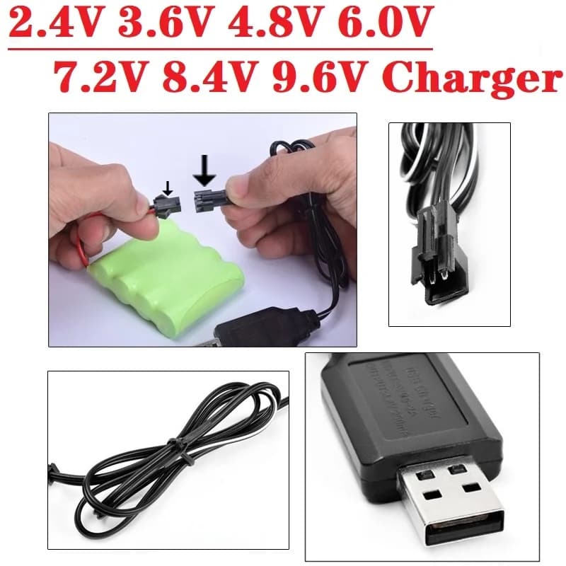 SM-2P 2.4V 3.6V 4.8V 6.0V 7.2V 8.4V 9.6V USB Charger For Ni-Cd Ni-MH Battery Pack SM Plug For RC Toys Battery 6V 250mAh Charger