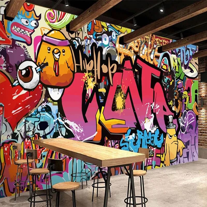 Custom Wallpaper 3D Alphabet Graffiti Restaurant Bar KTV Background Wall Murals Self-Adhesive Waterproof Fresco Retro Sticker
