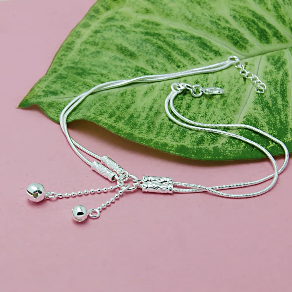 Cavigliere a doppia campana in argento sterling 925, gioielli di tendenza per donne e ragazze, braccialetti per caviglia, catena per gambe, sandali a piedi nudi, catena per piedi