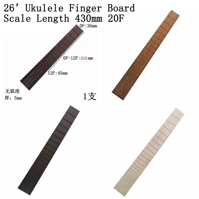 Ukulele 26 Pollici 430 Corde, Tastiera in Palissandro ed Ebano, Produzione Standard, Materiale per Riparazioni