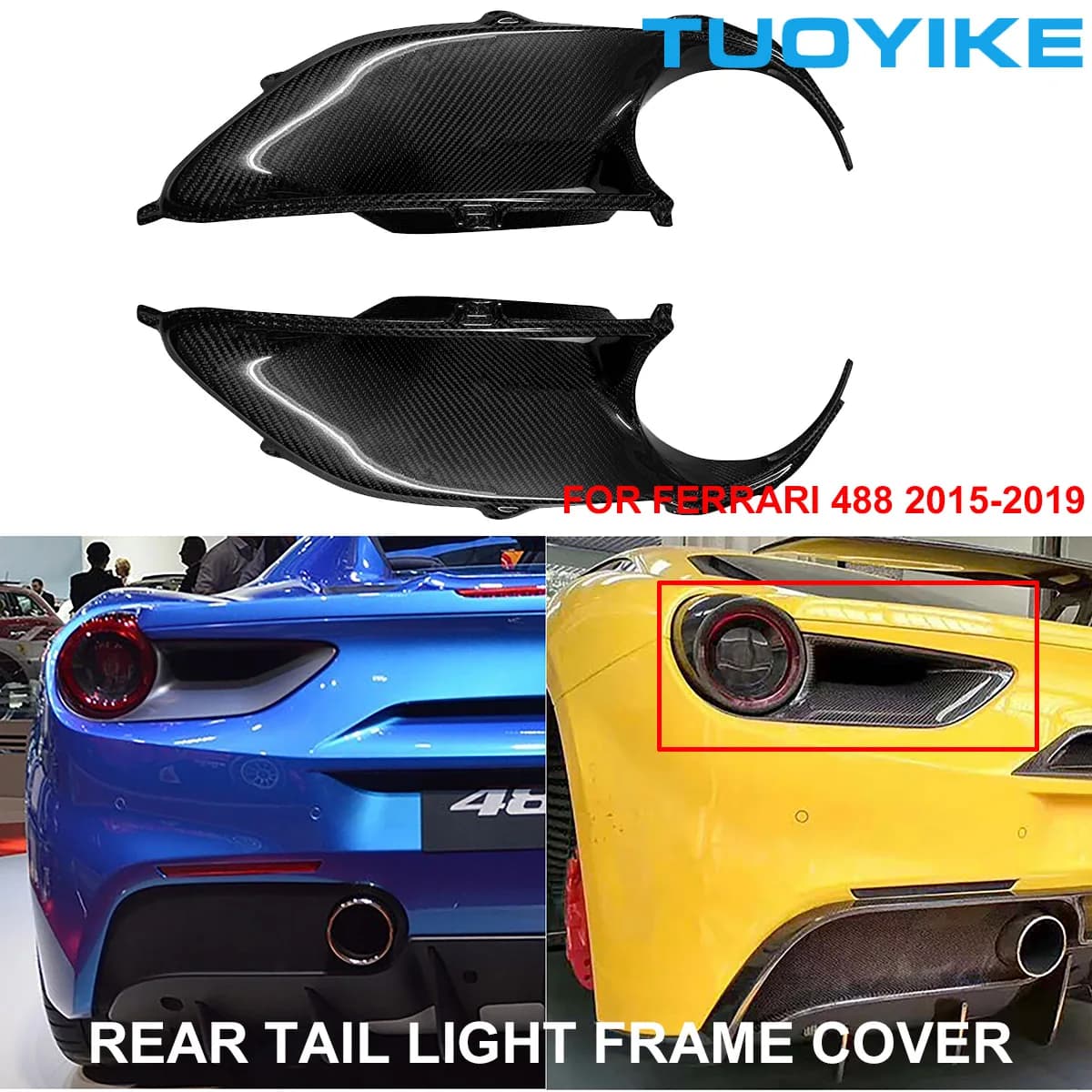 2 Pz/set Auto A Secco In Fibra di Carbonio Posteriore Boot Luci di Coda Lampade Lampadine Telaio Ombra Copertura Trim Adesivo Per Ferrari 488 2015-2019